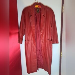 Elegant Vintage Red Leather Unisex Coat